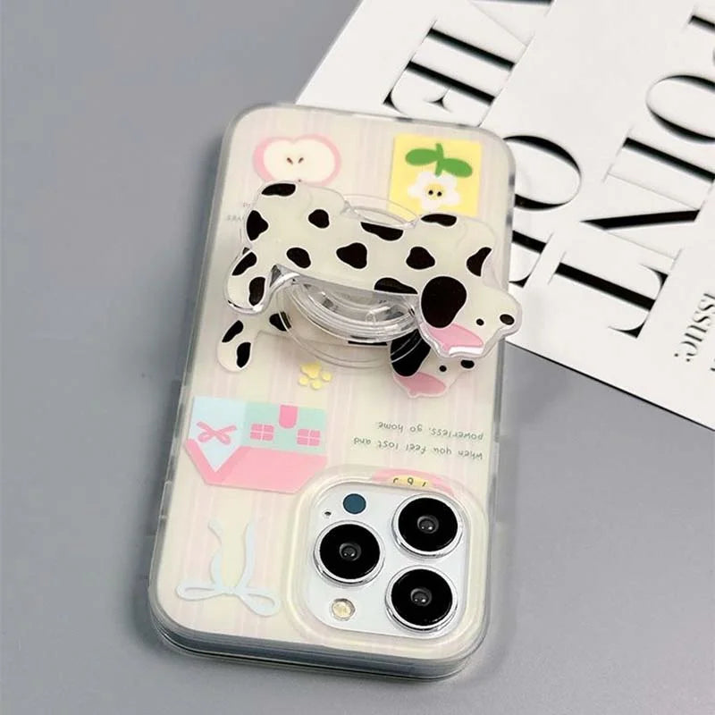 VELORA Playful Pup – Striped Puppy Case with Matching Phone Holder