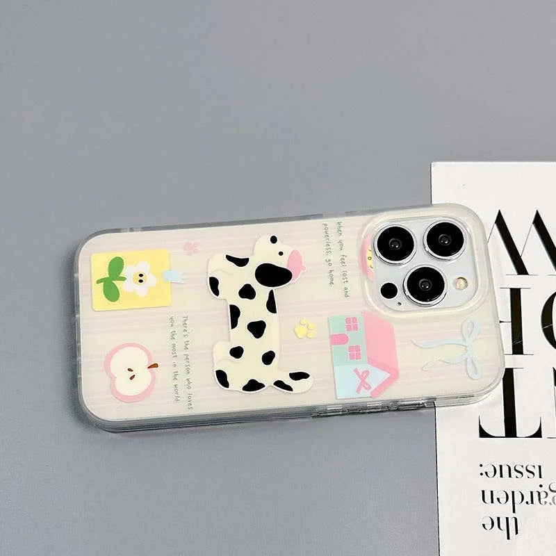 VELORA Playful Pup – Striped Puppy Case with Matching Phone Holder